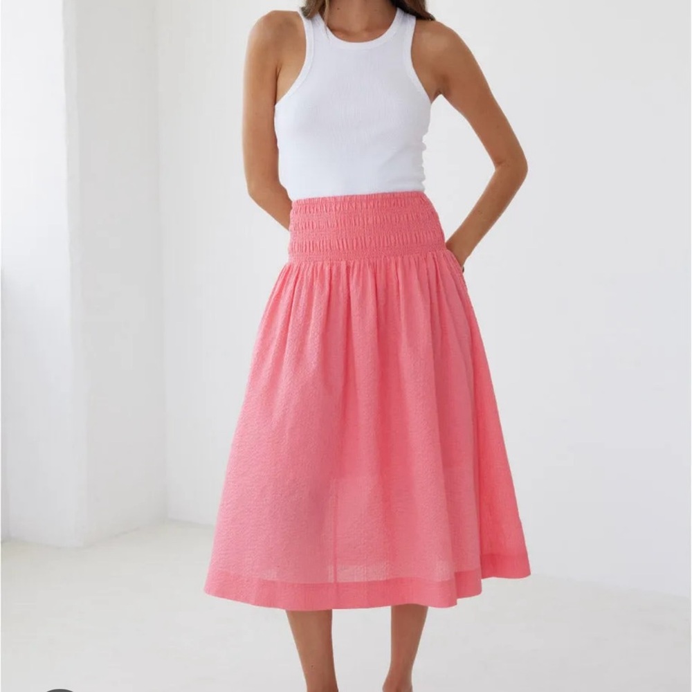 AYR Pink Midi Smocked-Waist Skirt